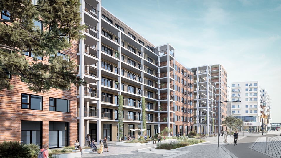 118 boliger samles i fem sammenbyggede tårne i det nye Generationernes Byhus med 472 specialtilpassede vindues- og dørelementer.